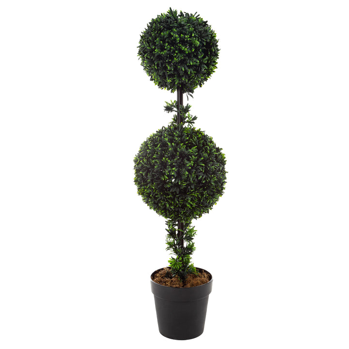 36-Inch Artificial Topiary Tree Double Ball Podocarpus Green Faux Plant Image 1