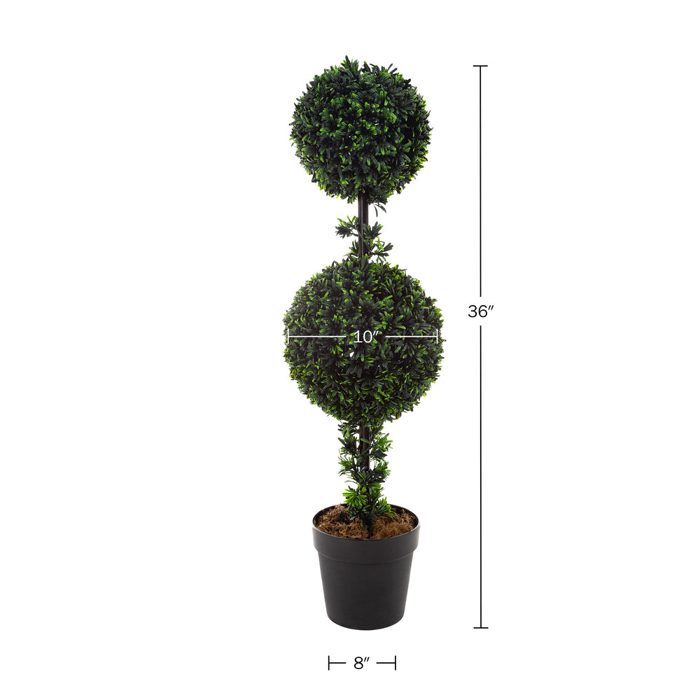 36-Inch Artificial Topiary Tree Double Ball Podocarpus Green Faux Plant Image 2