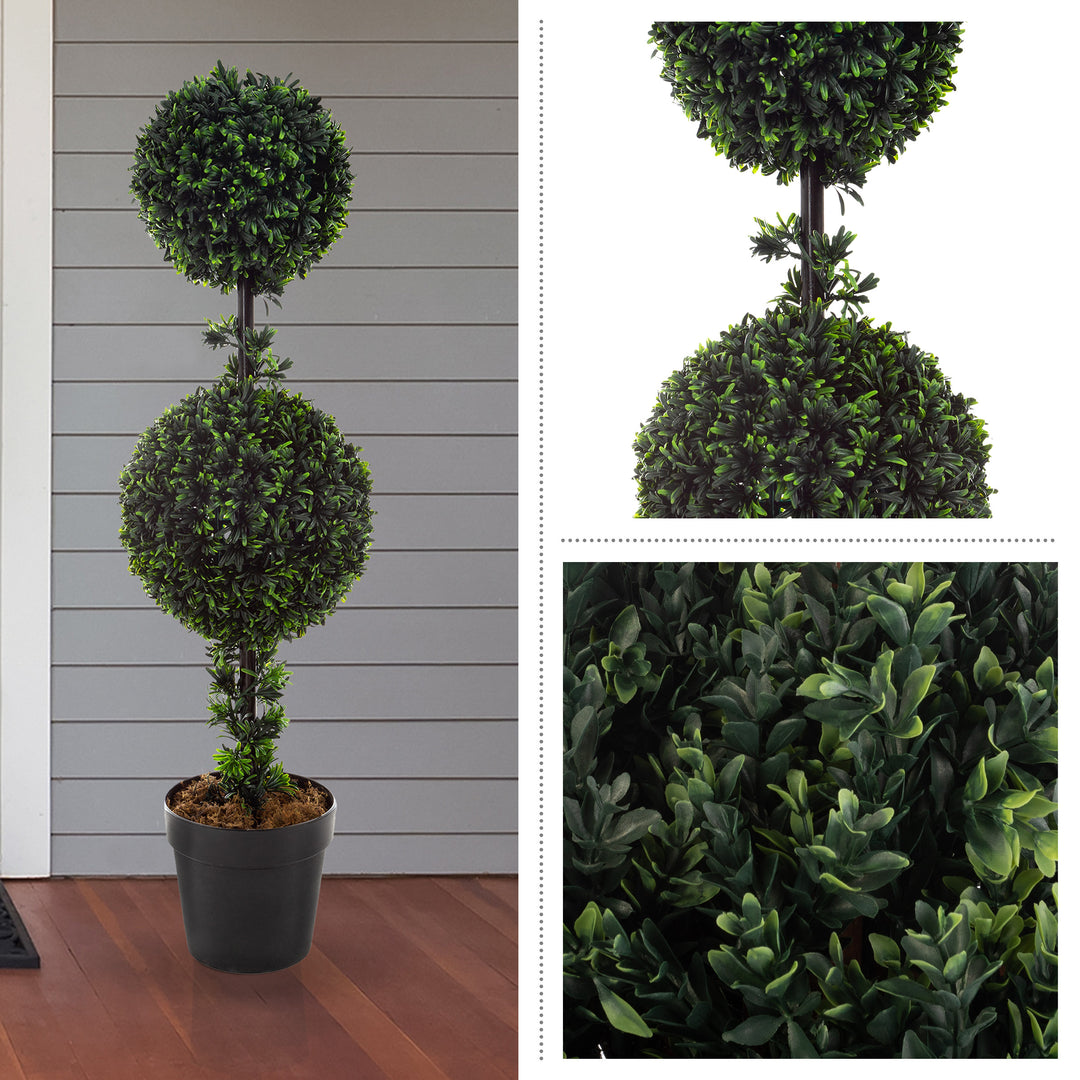 36-Inch Artificial Topiary Tree Double Ball Podocarpus Green Faux Plant Image 3