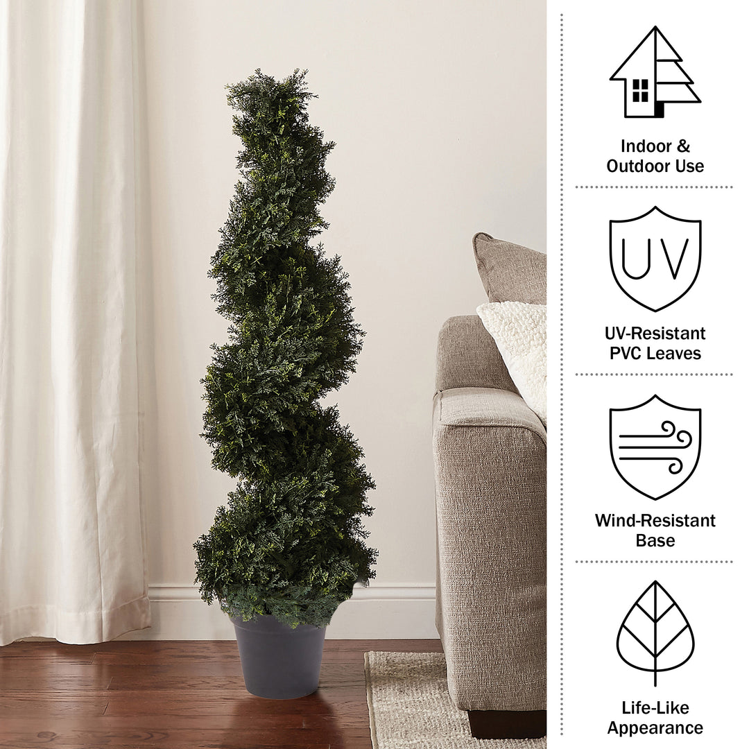 4FT Spiral Cypress Topiary Tree with Pot UV-Protected Indoor Outdoor Green Plant Image 3