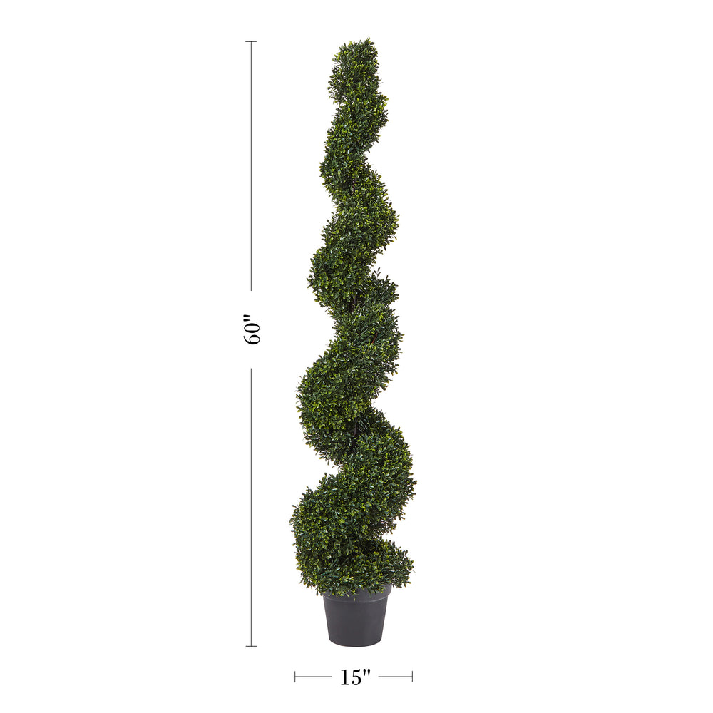 Faux Boxwood Artificial Plant - Realistic Plastic 5-Foot Spiral Topiary and Weighted Pot for Indoor or Outdoor Image 2