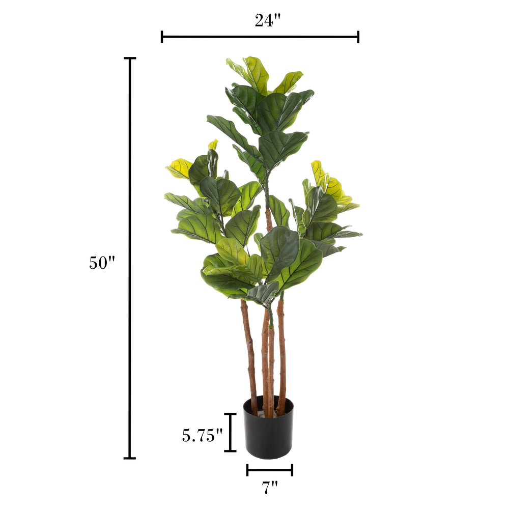 Fiddle Leaf Fig Artificial Tree - 50-Inch Potted Faux Plant with Natural Feel Leaves for Office or Image 2