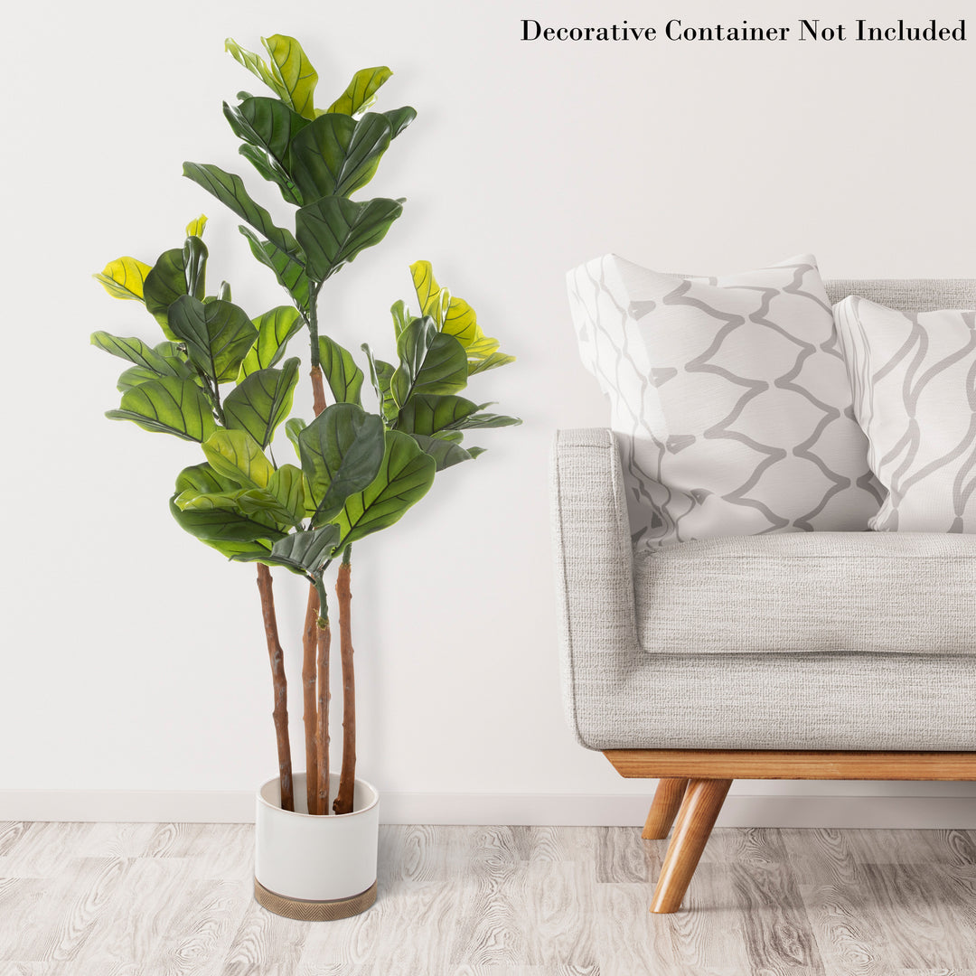 Fiddle Leaf Fig Artificial Tree - 50-Inch Potted Faux Plant with Natural Feel Leaves for Office or Image 3