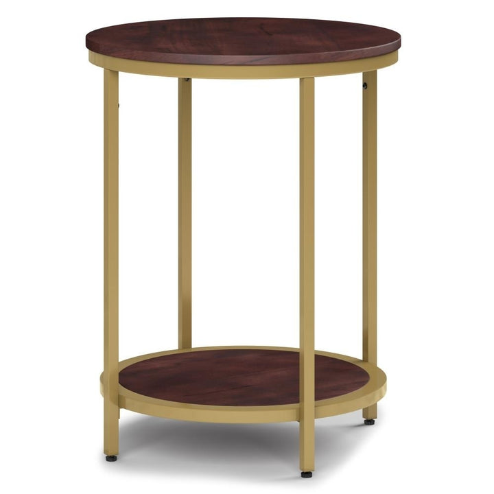 Jenna Round Side Table Metal Frame Mango Wood Natural Finish 18x18x24 Inches Image 1