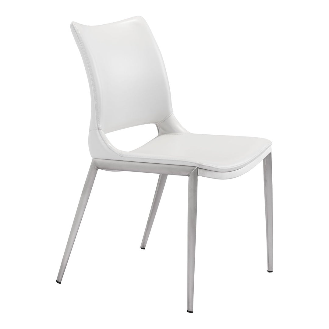 Ace Dining Chair Set of 2 Armless White Faux Leather Steel Frame Modern Design Image 1