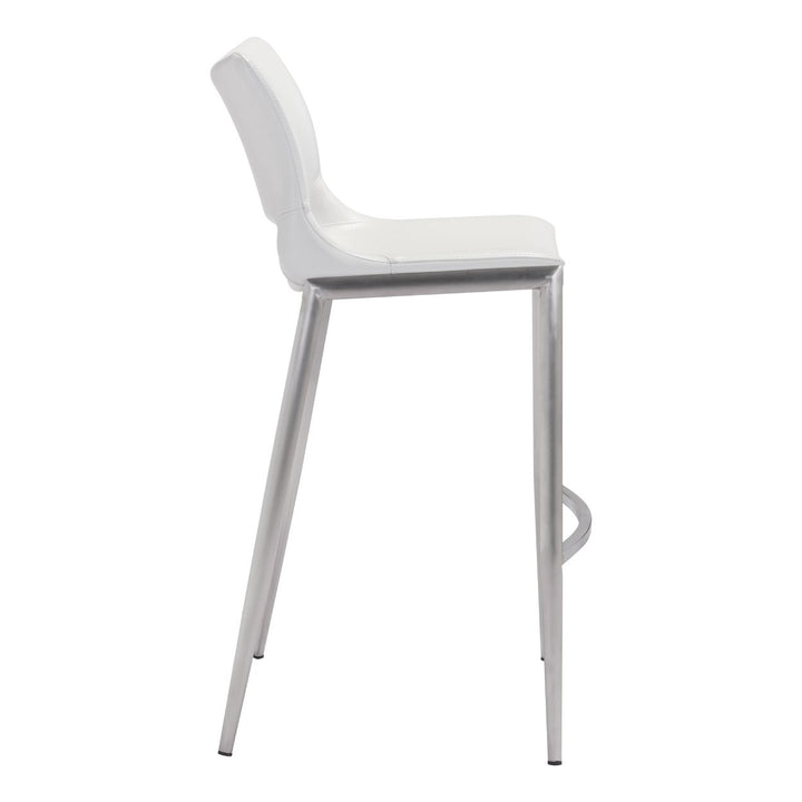 Ace Barstool Set of 2 White Faux Leather Stainless Steel Ergonomic Design Image 4