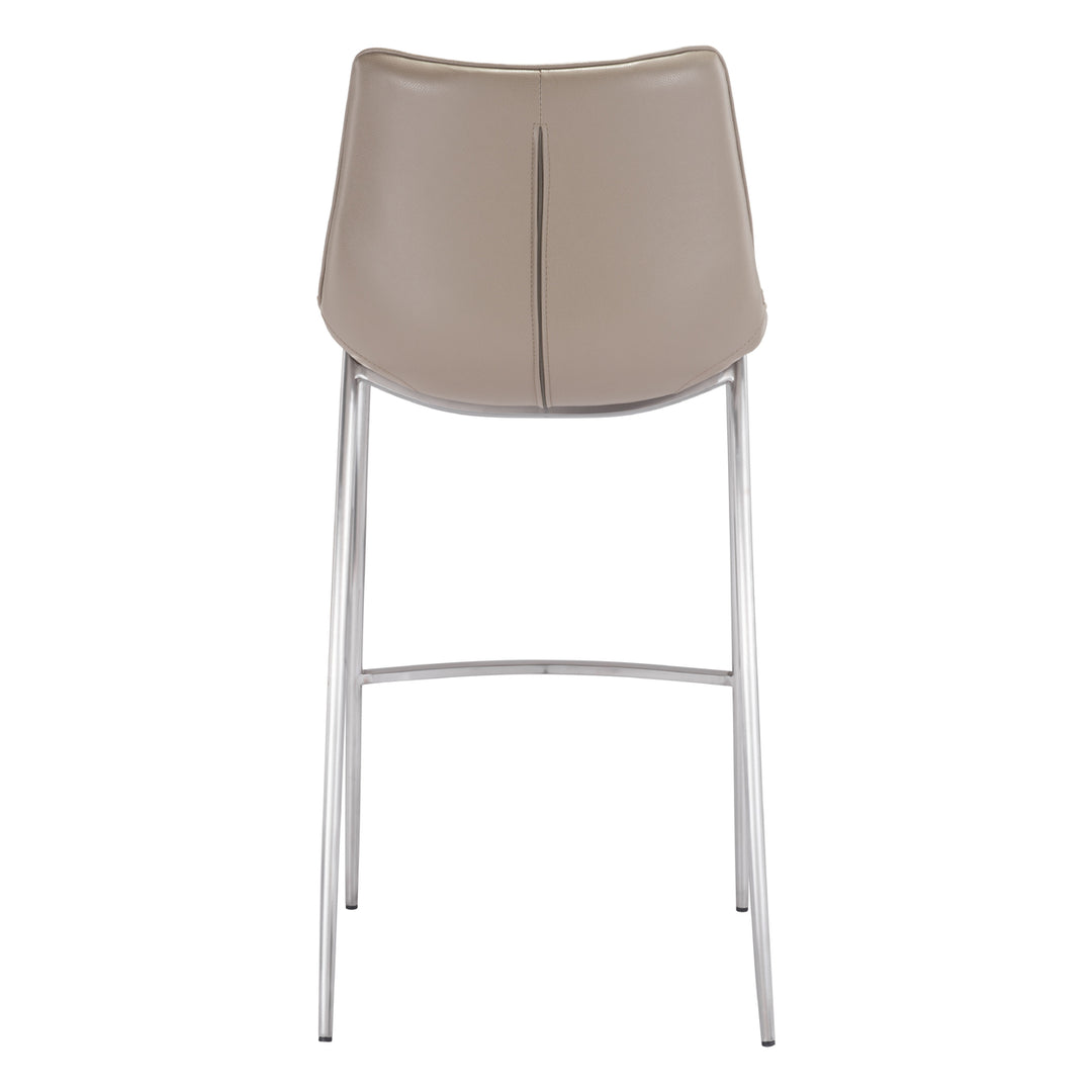 Magnus Barstool Set of 2 Brown Faux Leather Seat Brushed Stainless Steel Legs Image 12