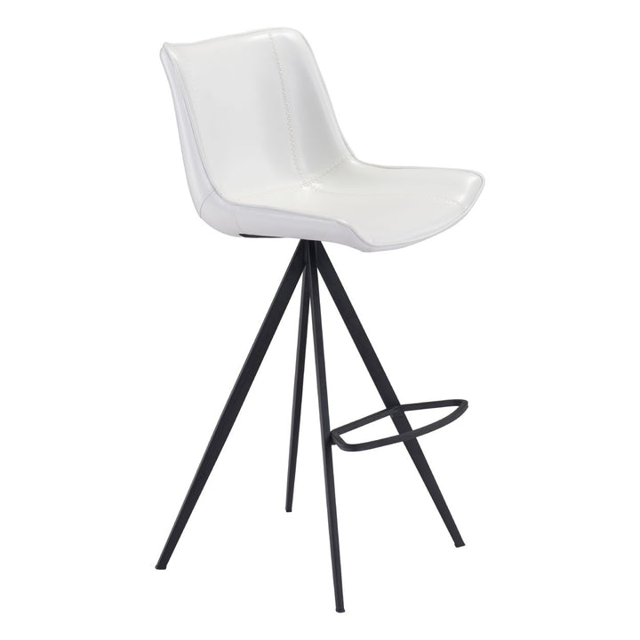 Aki Barstool Set of 2 White Faux Leather Splayed Legs Black Footrest Image 2