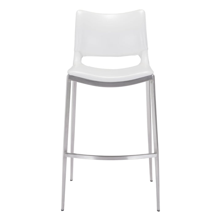 Ace Barstool Set of 2 White Faux Leather Stainless Steel Ergonomic Design Image 5