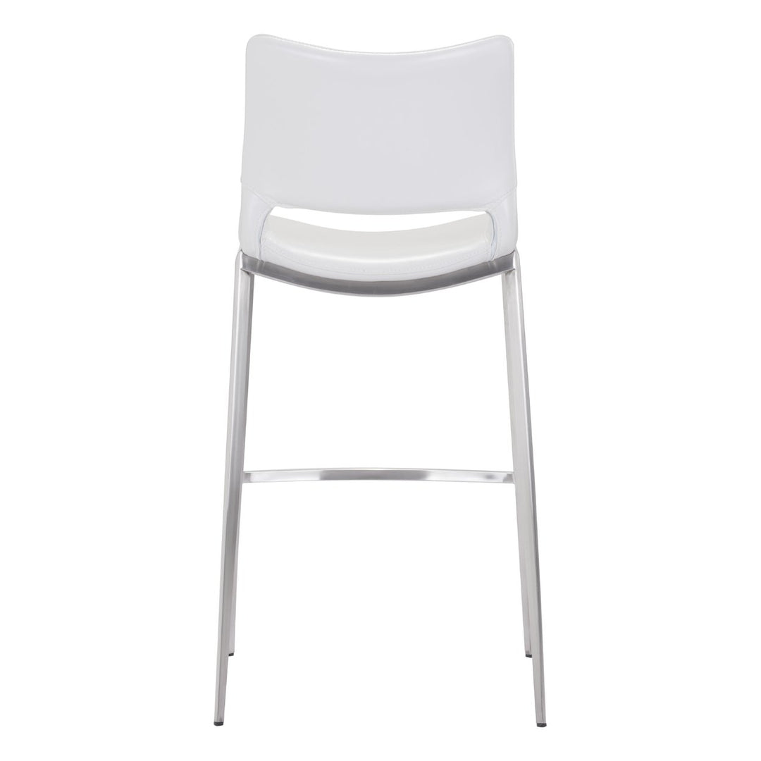 Ace Barstool Set of 2 White Faux Leather Stainless Steel Ergonomic Design Image 6