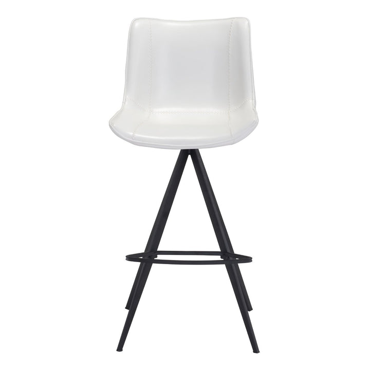 Aki Barstool Set of 2 White Faux Leather Splayed Legs Black Footrest Image 4