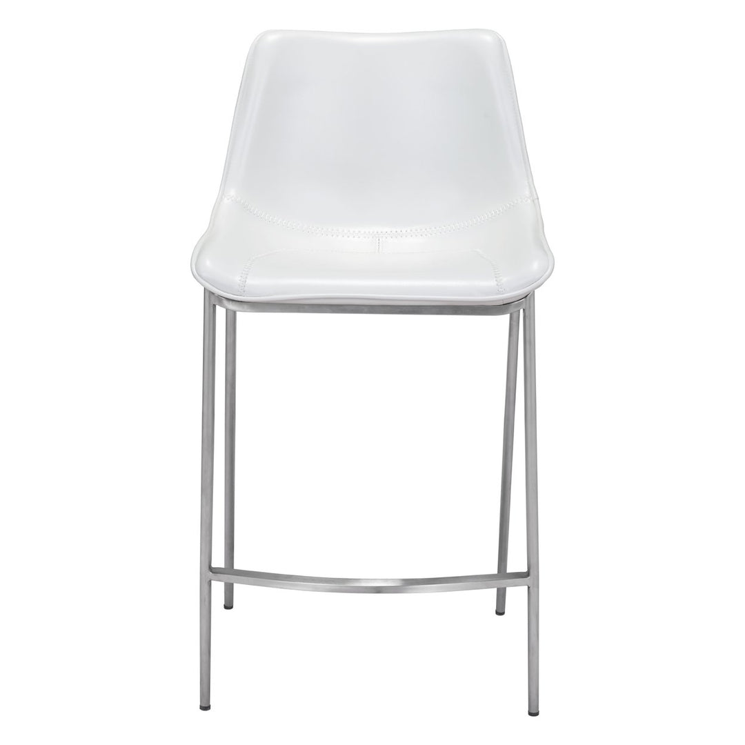 Magnus Counter Stool Set of 2 White Faux Leather Brushed Stainless Steel Legs Image 4