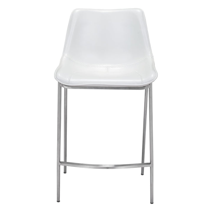 Magnus Counter Stool Set of 2 White Faux Leather Brushed Stainless Steel Legs Image 4