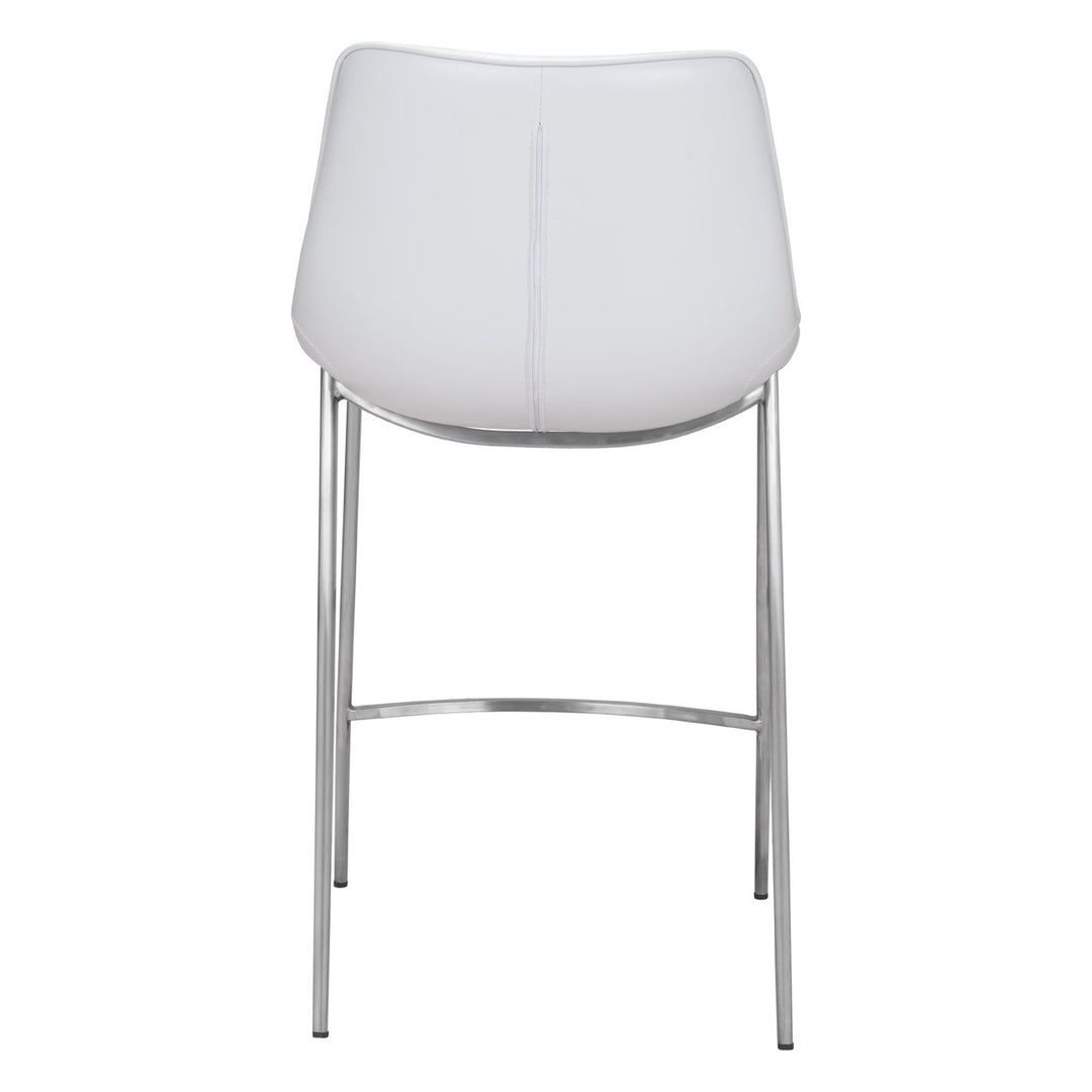 Magnus Counter Stool Set of 2 White Faux Leather Brushed Stainless Steel Legs Image 5