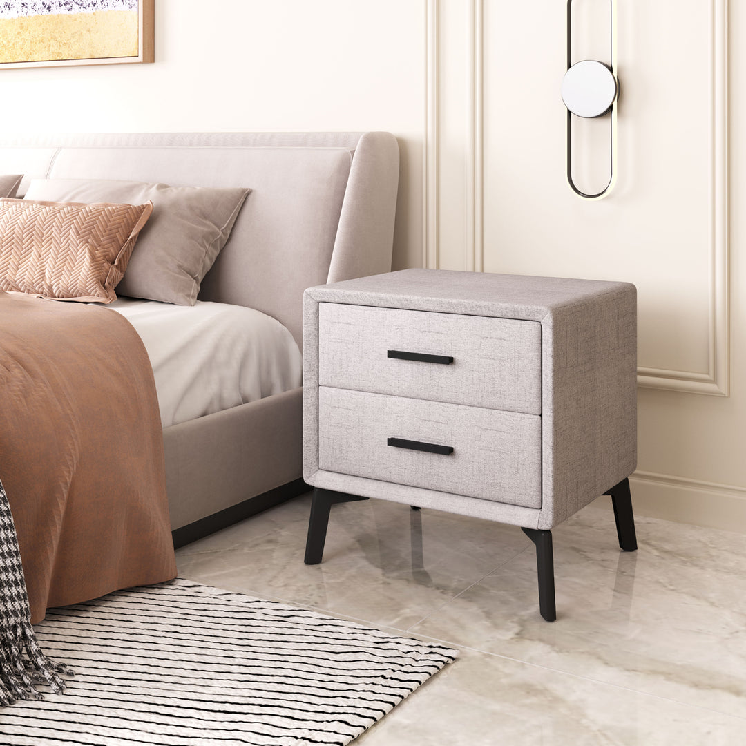 Halle Gray Side Table Modern MDF/Steel Frame Two Drawers Stylish Design Image 10