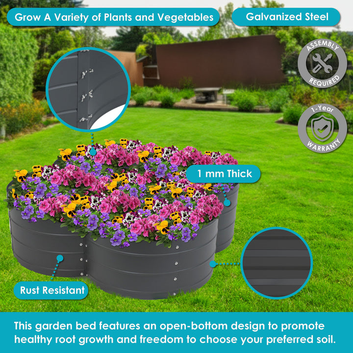 Sunnydaze 4-Leaf Clover-Shaped Galvanized Steel Raised Planter Bed - Gray Image 2