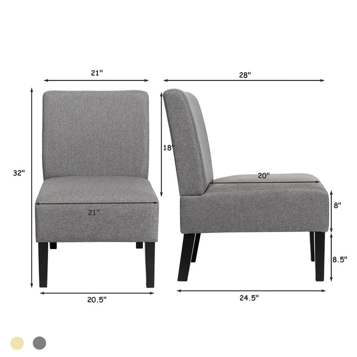 Costway Armless Accent Fabric Leisure Chair w/Rubber Wood Legs Gray\Beige\ Print Image 3