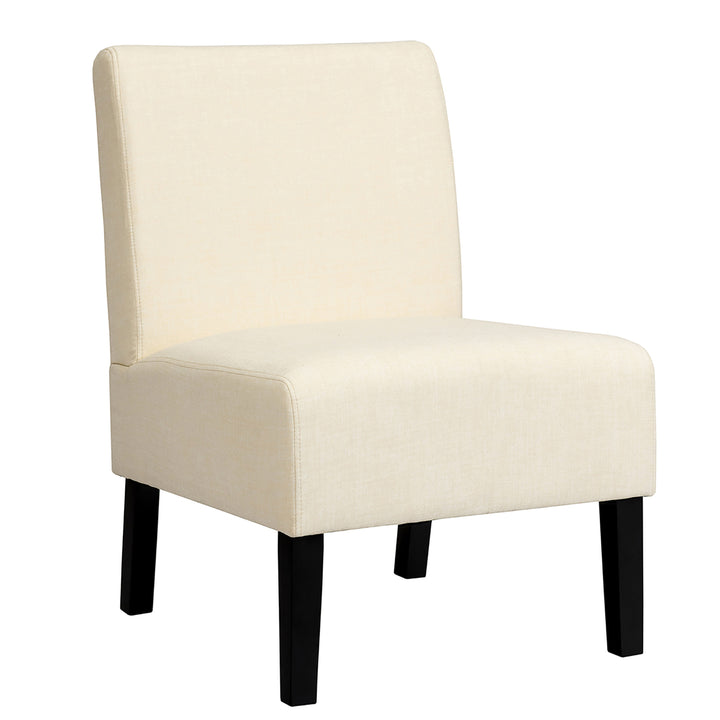 Costway Armless Accent Fabric Leisure Chair w/Rubber Wood Legs Gray\Beige\ Print Image 10