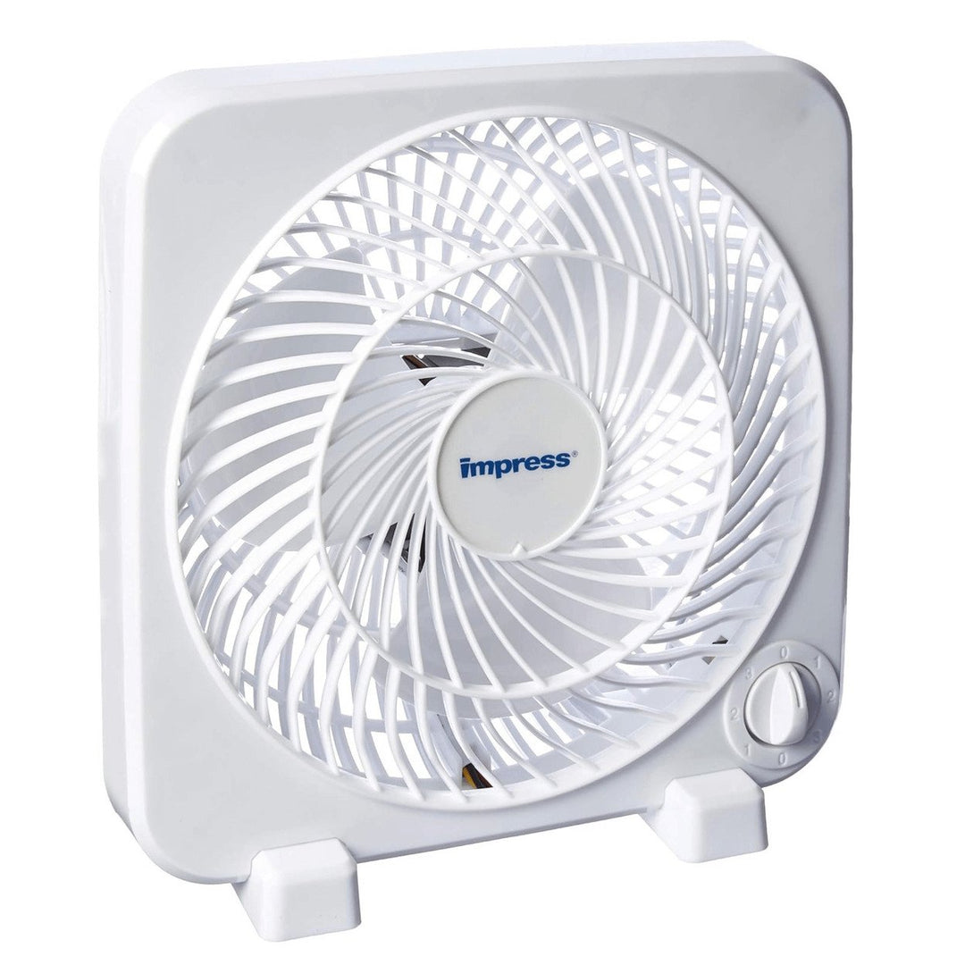 Impress 9-Inch Box Fan 3-Speed Portable White Model IM-719BX Quiet Operation Image 1