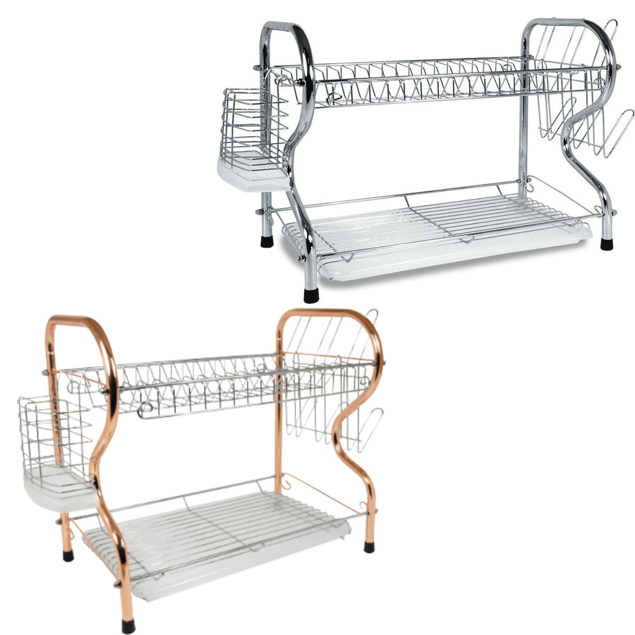 Better Chef 16 Inch Chrome R-Shaped Dish Rack 2-Level with Draining Tray Model DR-164 Image 1