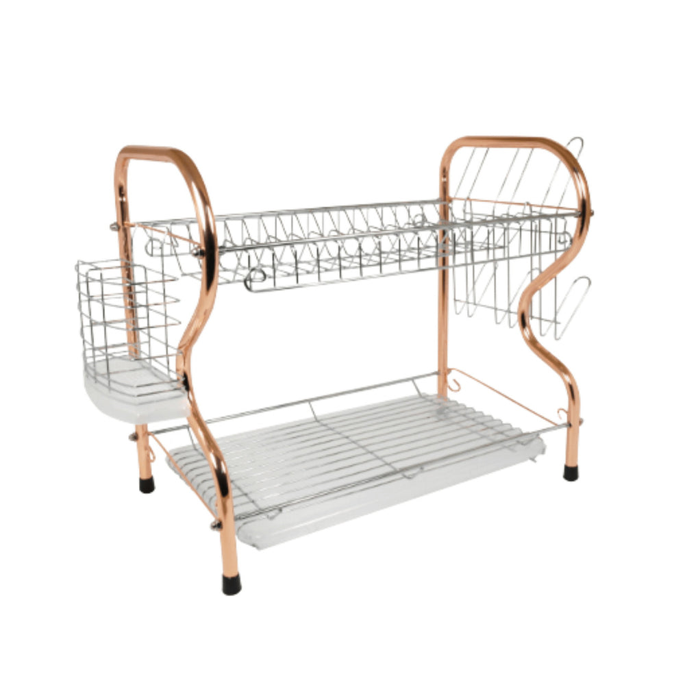 Better Chef 16 Inch Chrome R-Shaped Dish Rack 2-Level with Draining Tray Model DR-164 Image 2