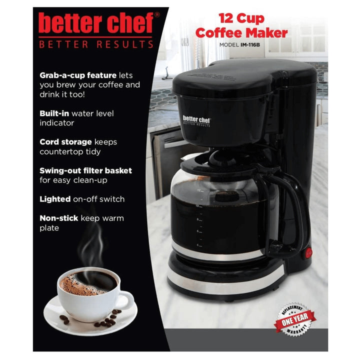 Better Chef 12 Cup Coffee Maker Black Drip Machine Model IM-116B Automatic Image 7