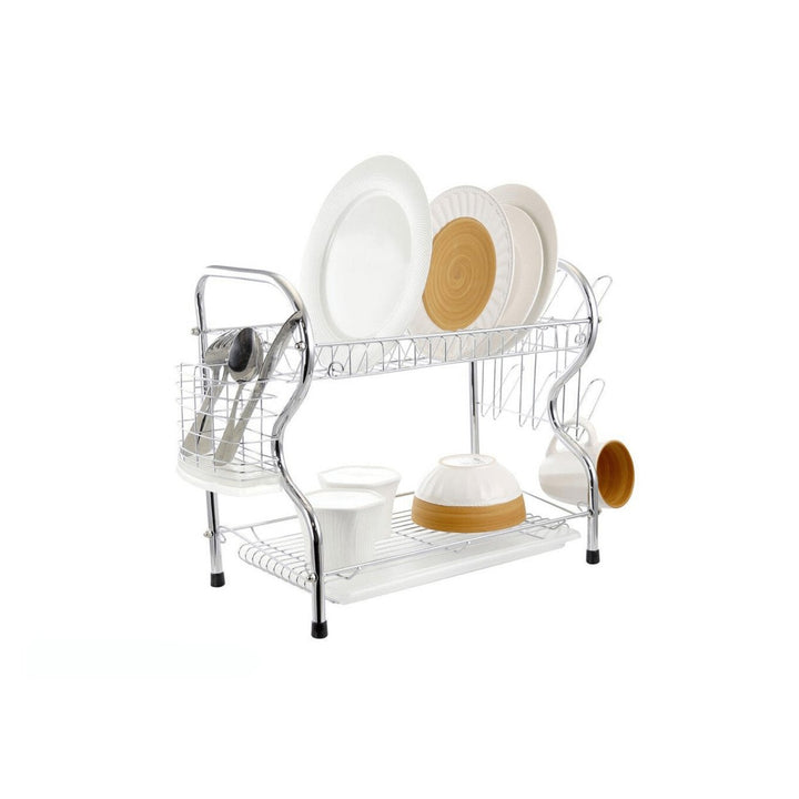 Better Chef 16 Inch Chrome R-Shaped Dish Rack 2-Level with Draining Tray Model DR-164 Image 9