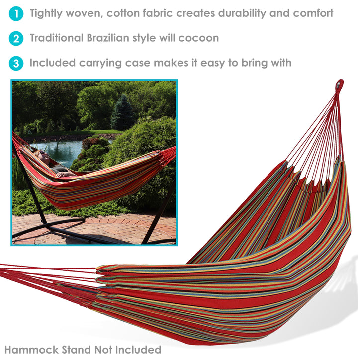 Sunnydaze 2-Person Woven Cotton Hammock with Carrying Case - Sunset Image 2