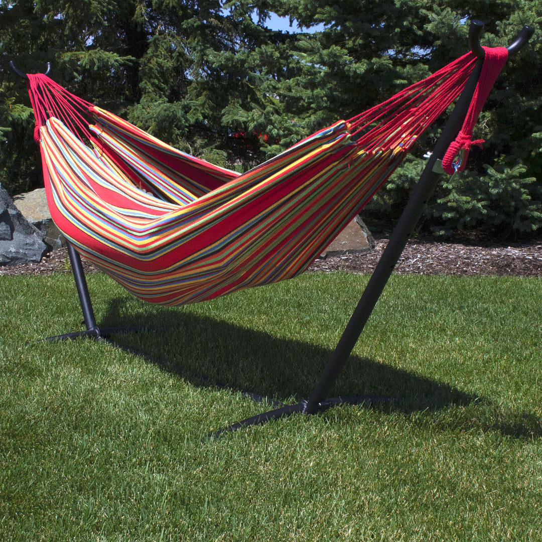 Sunnydaze 2-Person Woven Cotton Hammock with Carrying Case - Sunset Image 3