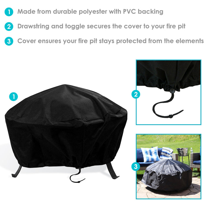 Sunnydaze 40 in Heavy-Duty PVC Round Outdoor Fire Pit Cover - Black Image 2