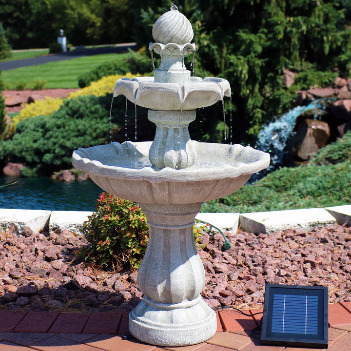 Sunnydaze Resin Outdoor 2-Tier Solar Water Fountain with Battery - White Image 5