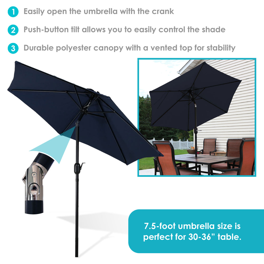 Sunnydaze 7.5 ft Aluminum Patio Umbrella with Tilt and Crank - Blue Image 2