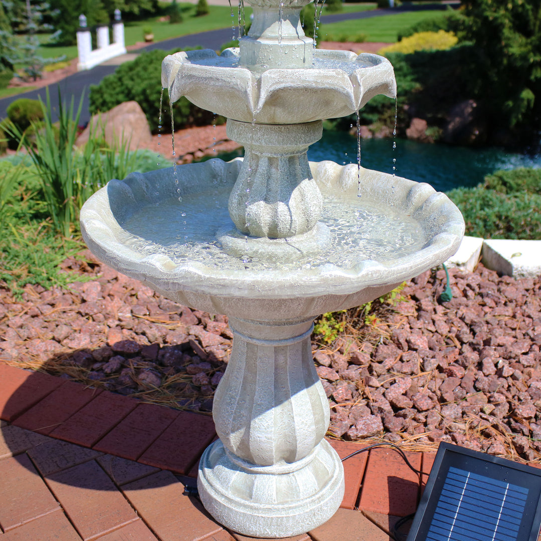 Sunnydaze Resin Outdoor 2-Tier Solar Water Fountain with Battery - White Image 7