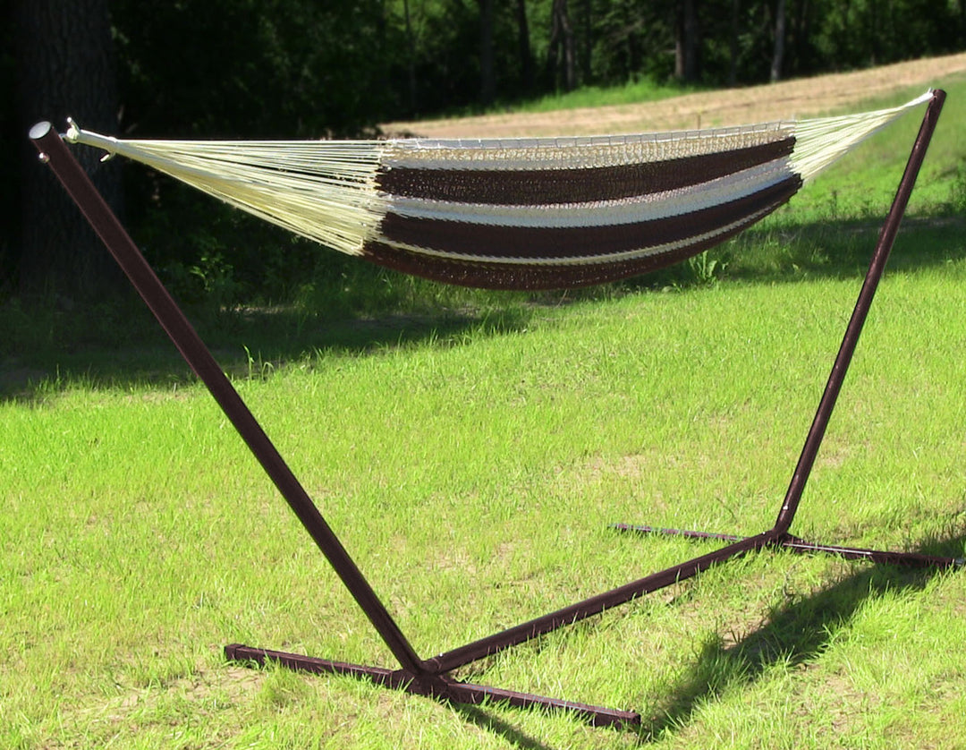 Sunnydaze 2-Person Cotton/Nylon Hammock with Steel Stand - Black/Natural Image 3