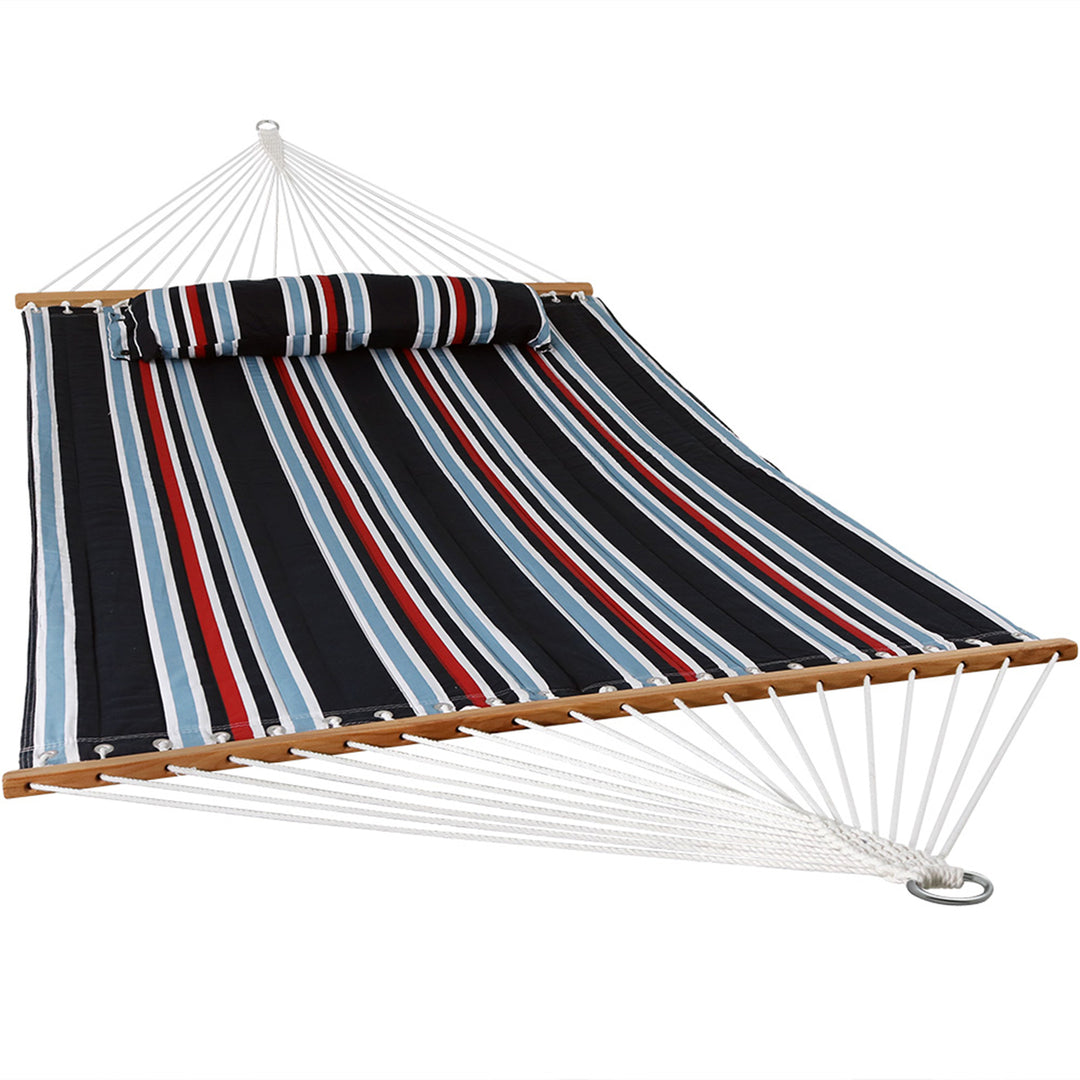 Sunnydaze Large Quilted Fabric Hammock with Spreader Bars - Nautical Stripe Image 1