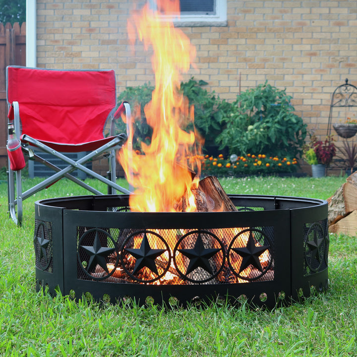 Sunnydaze 36 in Four-Star Cut-Out Wood Burning Fire Pit Ring with Poker Image 4