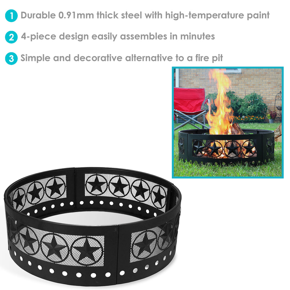 Sunnydaze 36 in Four-Star Cut-Out Wood Burning Fire Pit Ring with Poker Image 2