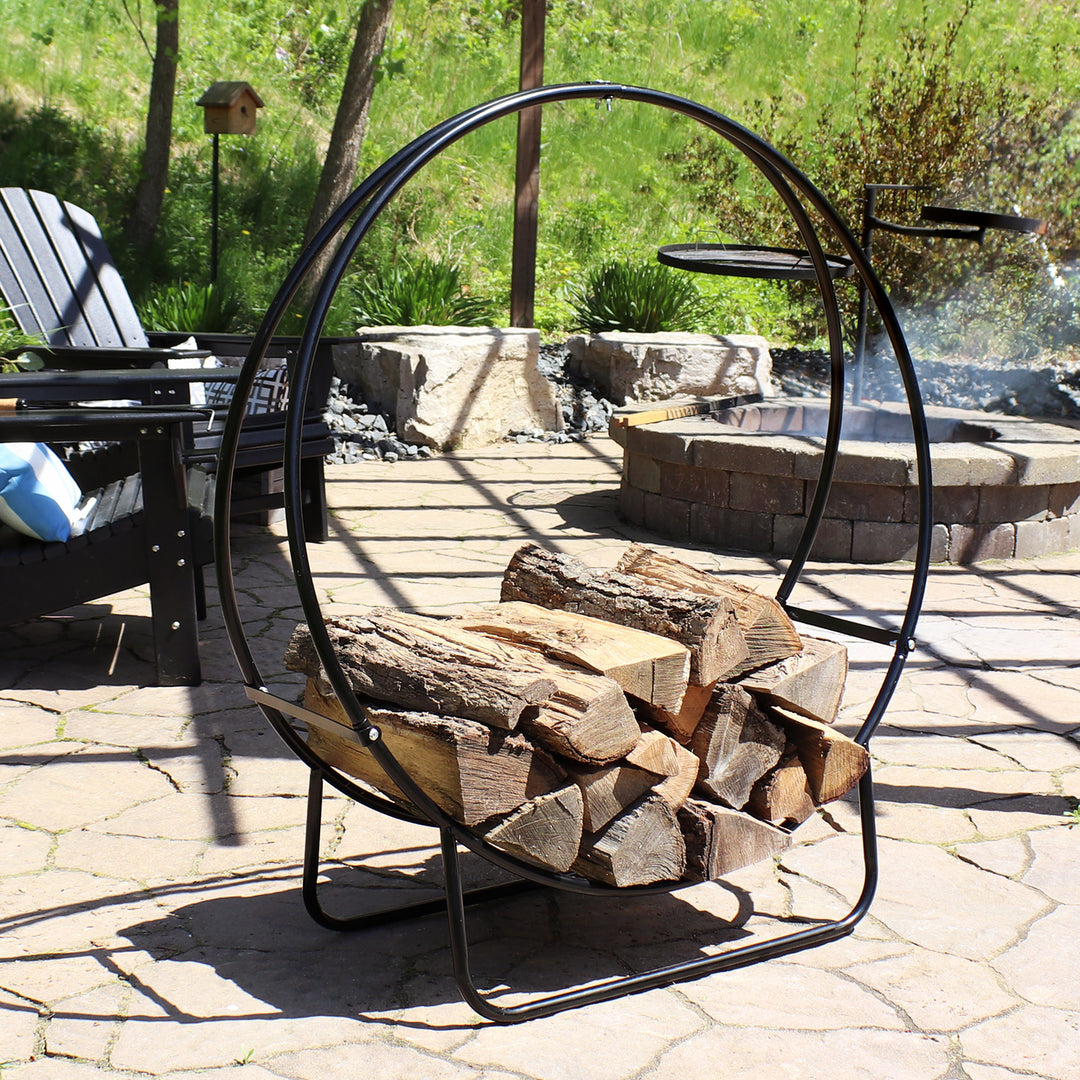 Sunnydaze 48 in Black Powder-Coated Steel Firewood Log Hoop Rack Image 5