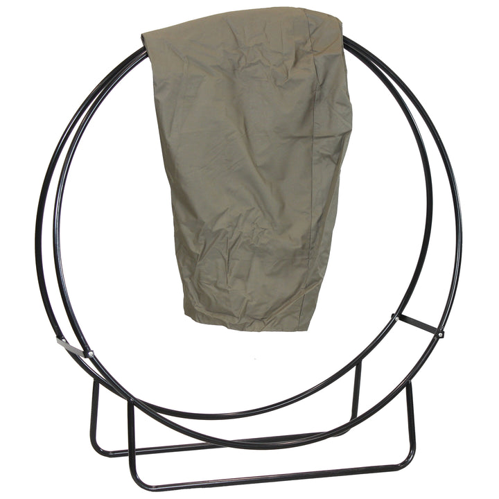 Sunnydaze 48 in Powder-Coated Steel Firewood Log Hoop Rack with Khaki Cover Image 1