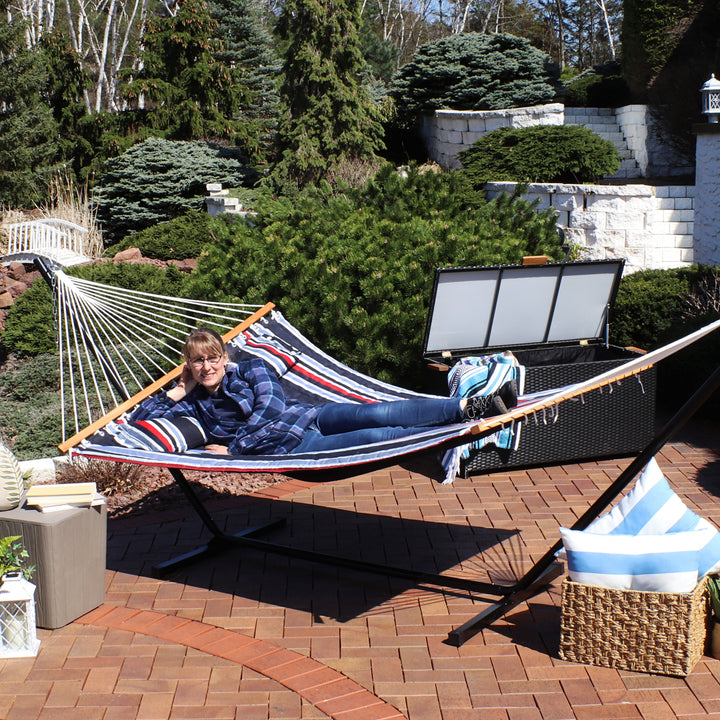 Sunnydaze Large Quilted Fabric Hammock with Spreader Bars - Nautical Stripe Image 9