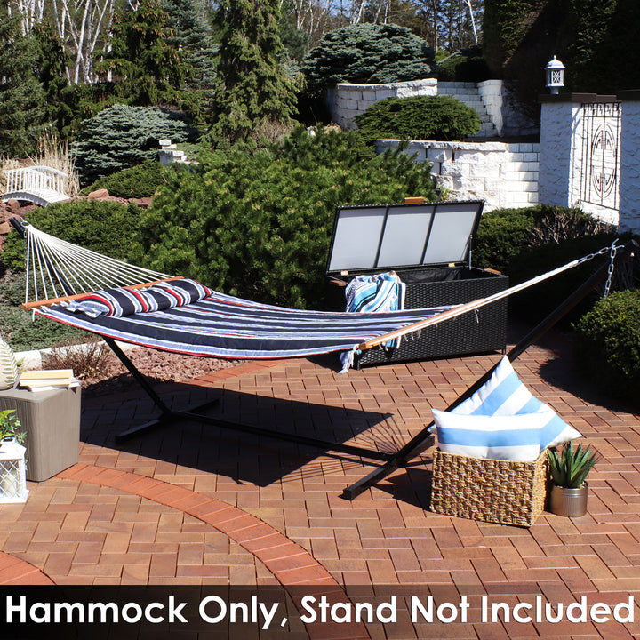 Sunnydaze Large Quilted Fabric Hammock with Spreader Bars - Nautical Stripe Image 11