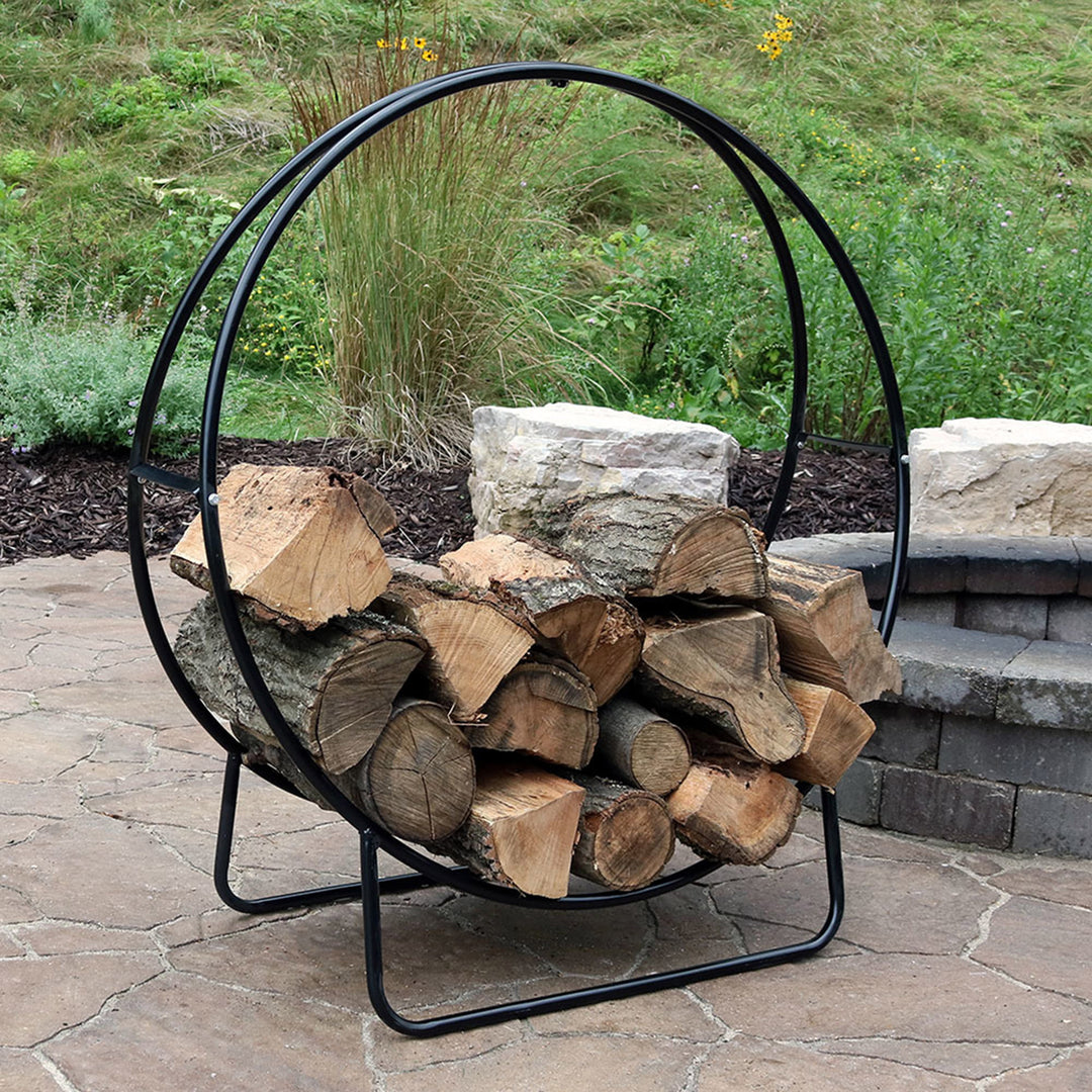 Sunnydaze 48 in Black Powder-Coated Steel Firewood Log Hoop Rack Image 6