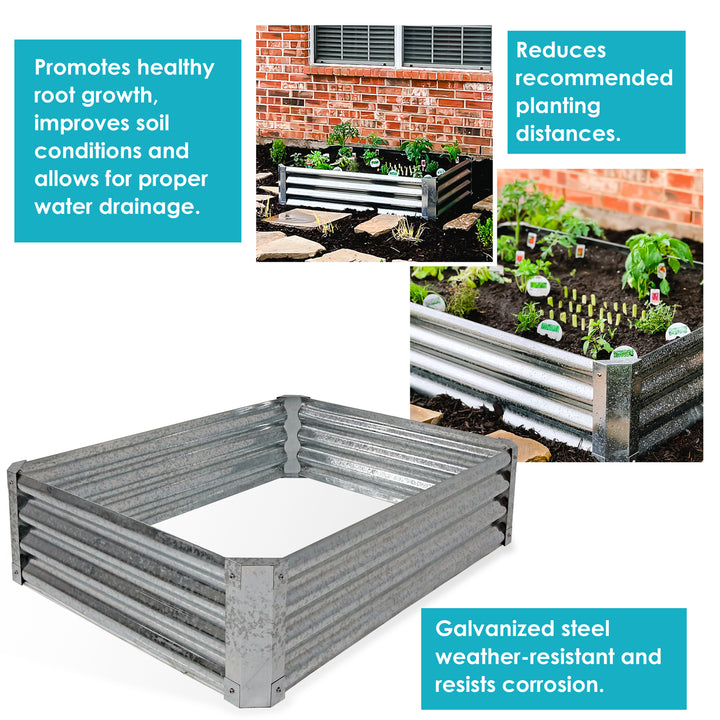 Sunnydaze Galvanized Steel Rectangle Raised Garden Bed - Gray - 48 in Image 2