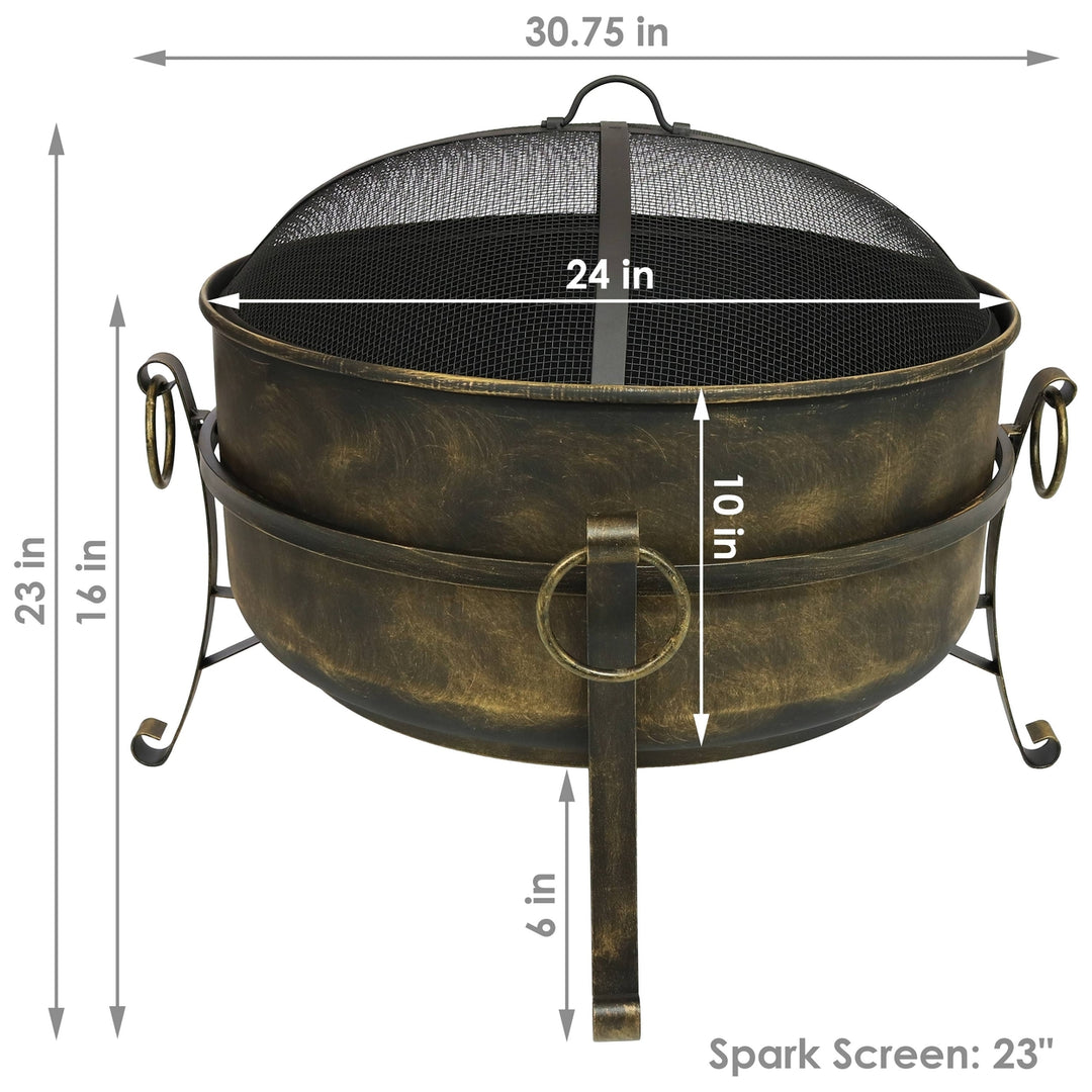 Sunnydaze 24 in Cauldron Steel Fire Pit with Spark Screen, Poker, and Grate Image 3