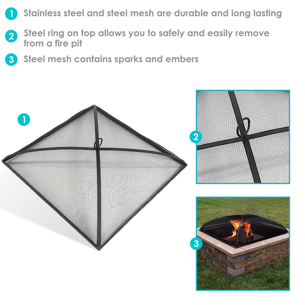 Sunnydaze 31 in Square Steel Mesh Fire Pit Spark Screen Image 2