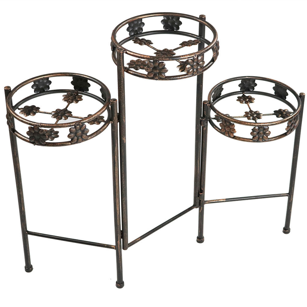 Sunnydaze Bronze Painted Metal 3-Tier Staggered Folding Plant Stand - 29 in Image 1