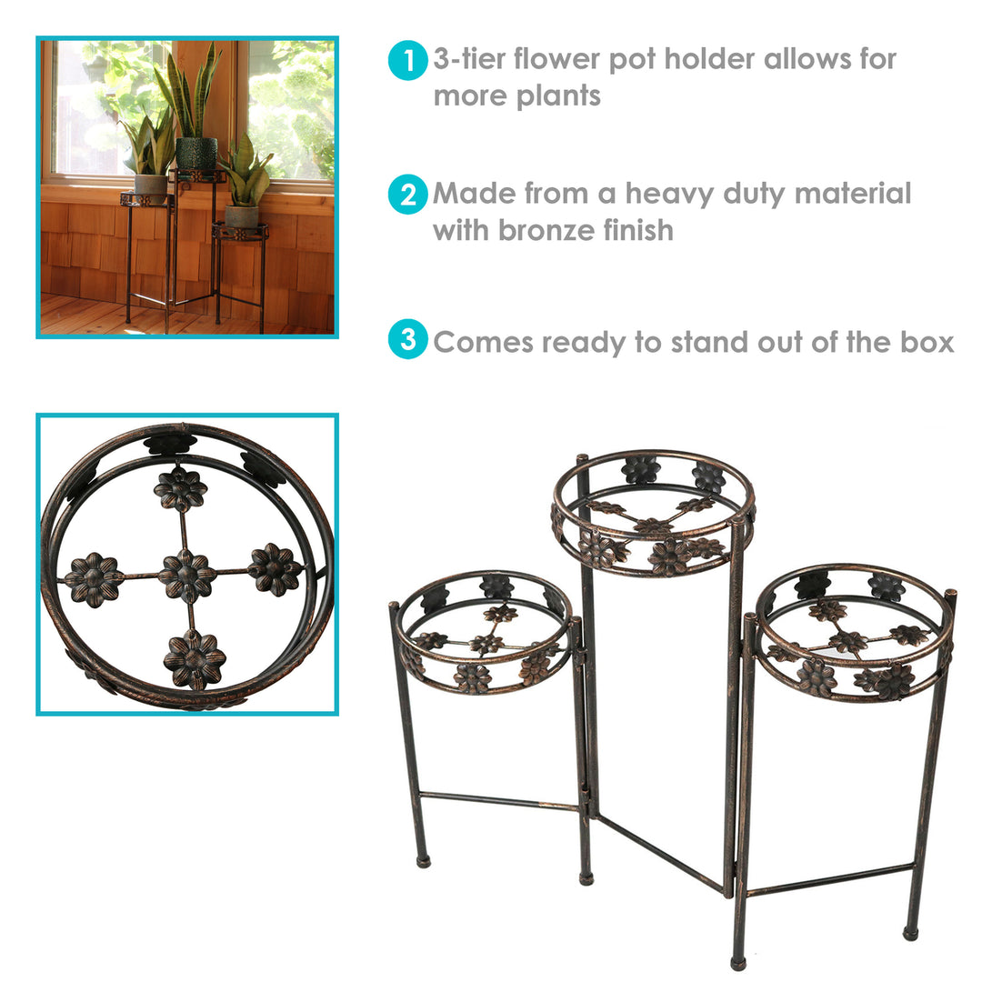 Sunnydaze Bronze Painted Metal 3-Tier Staggered Folding Plant Stand - 29 in Image 2