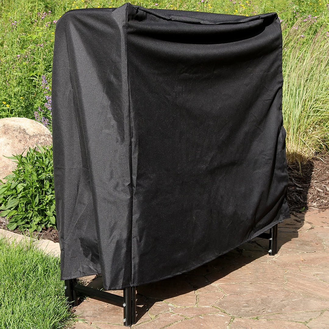 Sunnydaze 4 ft Heavy-Duty Polyester Firewood Log Rack Cover - Black Image 2