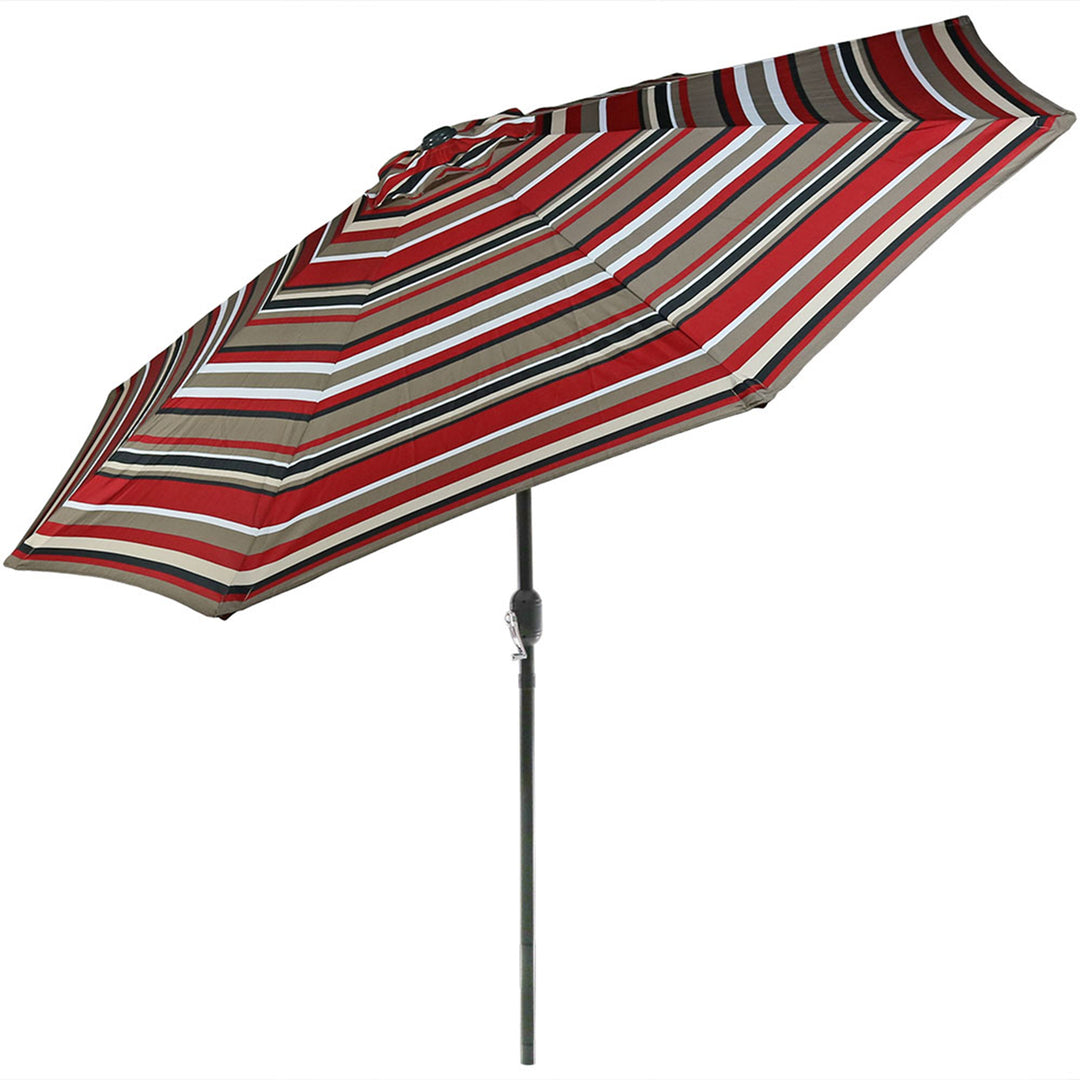 Sunnydaze 9 ft Aluminum Patio Umbrella with Tilt and Crank - Awning Stripe Image 1