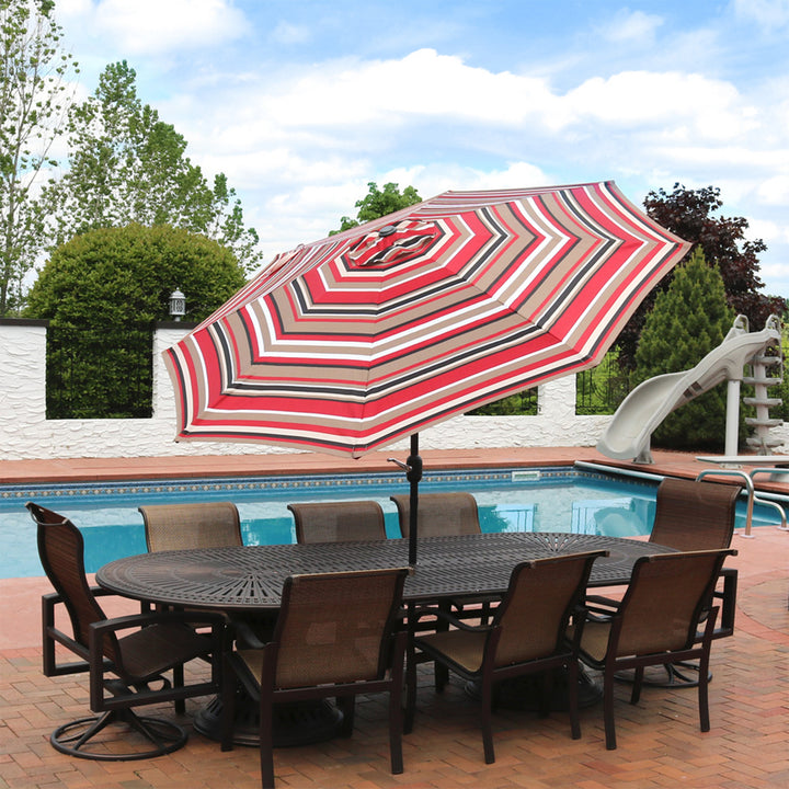 Sunnydaze 9 ft Aluminum Patio Umbrella with Tilt and Crank - Awning Stripe Image 6